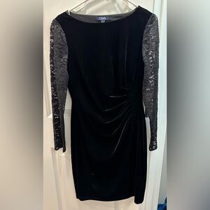 Chaps Black Dress with Lace Sleeves